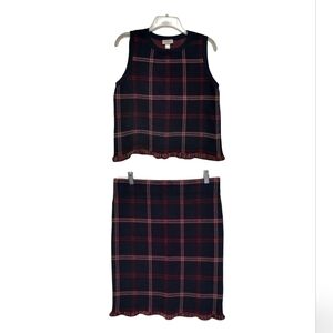 Plaid Sweater Set with Fringe Tank & Skirt Knit Size M/L